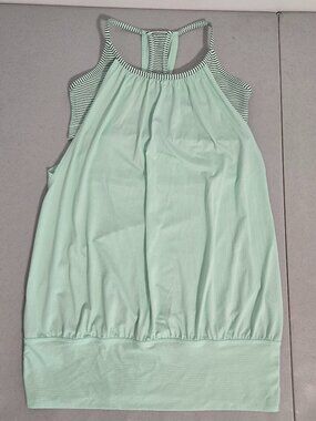 Lululemon No Limits Tank size 4 Attached Sports Bra Green Black Stripe Athletic